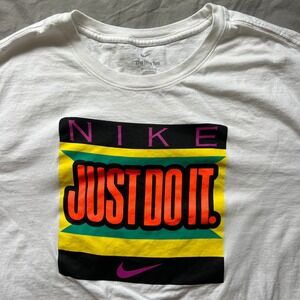 NIKE Just Do It T Shirt Men's XXL White Graphic Tee Orange Yellow Green Knit